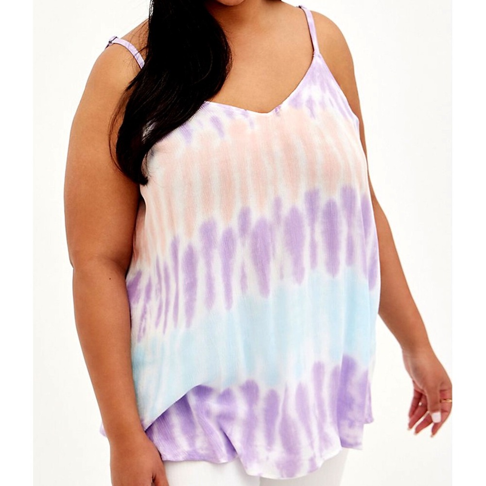 NWT Torrid 1X Sophie Crinkle Gauze‎ Swing Flowy Tank Top Tie Dye Pastel